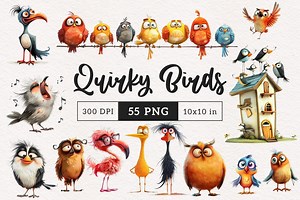 Funny Bird Clipart PNG Quirky Bird Illustrations Whimsical Birds on Wire Sublimation Clip Art Whimsy Graphics Elongated Cartoon Bird Faces - Etsy