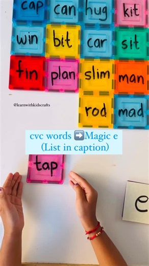 Nisha Yadav| Your Key to Easy Learning Activities | Try this fun Magic E activity! Turn CVC words into CVCe by adding the silent e—watch short vowels stretch into long ones! Use magnetic... | Instagram