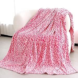 Pink Fleece Leopard Blanket for Women - Soft Fuzzy Cheetah Print Throw Blankets for Couch Bed, Pink Mothers Day Birthday Gifts for Women, Cute Stuff Aesthetic Room Decor for Teen Girls