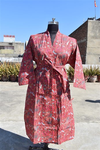 Hand Block Print Cotton Kimono Robe | Soft Lounge Wear Gown With Pockets | Boho Home Robe - Etsy