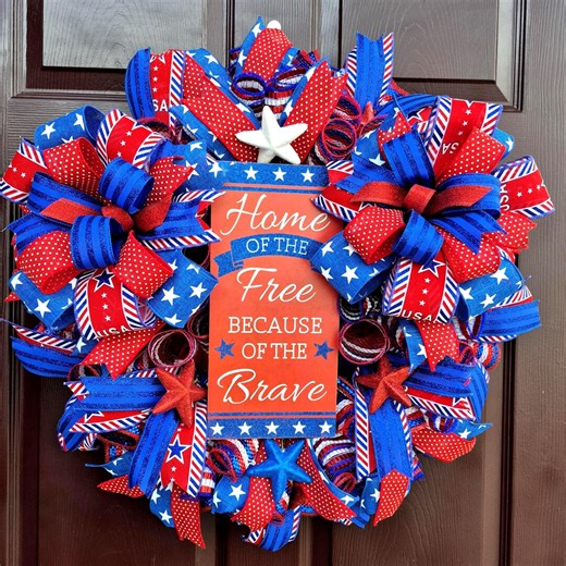 American Patriotic Wreath, Military Tribute, Fourth July Memorial Front Door Decor - Etsy