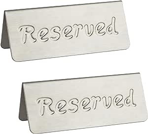 2 Pack Small Reserved Table Signs for Restaurants,Dinner Parties,Banquets,Events - Stainless Steel Table Tent Place Signs - 10 Year’s Use - Etched Design - Double Sided View - 4.7 x 1.9 In - (Sliver)