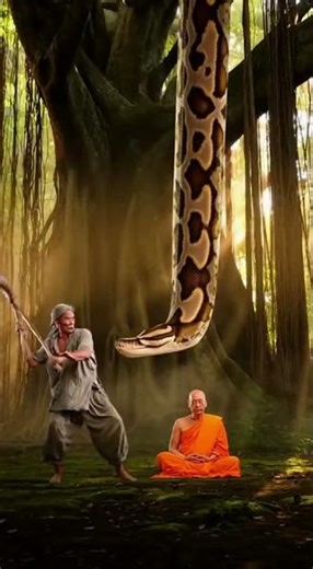 Monk's Miracle: Saved from Giant Snake by Woodcutter