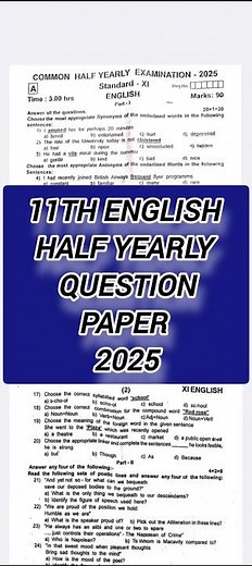 11th English Half yearly examination question paper with answer key 2025| #vincentinfo