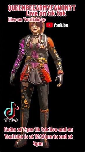 Codm at 7:pm tik tok live and on YouTube is at 12:30pm to end at 4pm