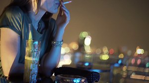 Pensive Woman Smoking Cigarette At Rooftop Stock Footage SBV-305192214 - Storyblocks