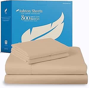 Ashton Sheets 100% Egyptian Cotton Sheets Queen Size Bed Set - 4 PC 800 High Thread Count Egyptian Cotton Queen Sheet Set (Taupe), Soft, Cooling, 16" Deep Pocket Sateen Weave Luxury Hotel Bedsheet