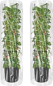 Solution4Patio Tomato Planter Box with Trellis 2 Pack 69" High Garden Bed Thick Covers, Self-Watering Tray, Drainage Holes, Visible Water Level Plug, for Climbing Vegetables Vine, Fruit, Flower