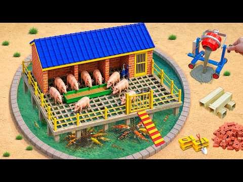 Science Project | Builds a Mini Pig Barn Over a Fish Pond | Smart Waste Recycling System