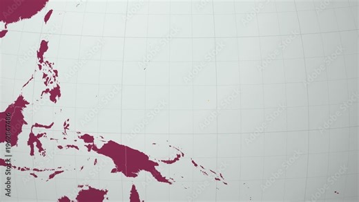 Micronesia map. Animated zoom into the country on the Globe in Pale Mint Dark Pink color palette. Country logo animation with round text and airplanes. Map with meridians, parallels. Classic video.
