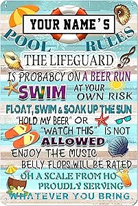 Custom Sign Pool Rules Aluminum Sign Personalized Sign Outdoor Swimming Pool Decor Sign 12 x 8 Inch