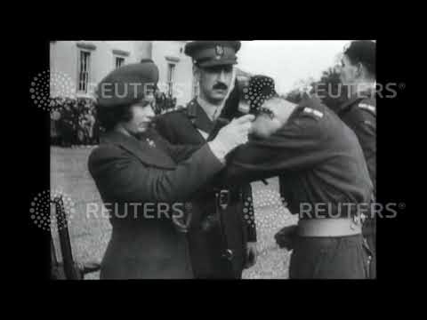1945 Princess Elizabeth reviews the RAC graduating class at Sandhurst