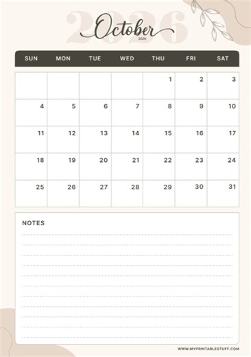 📅 Printable October 2026 Calendar | A4 & US Letter | Portrait & Landscape