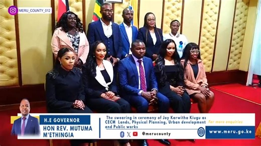 H.E. Governor Rev Mutuma M'Ethingia is gracing the swearing in ceremony of Joy Karwitha Kiugu as CECM Lands, Physical Planning, Urban development and Public works at the County Headquarters. | Meru Digital