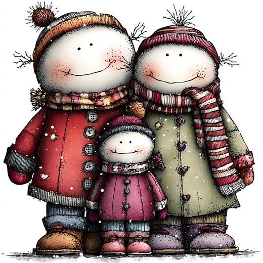 Snowman Family Clipart, Cozy Winter PNG, Hand-drawn Snow People in Hats and Scarves, Whimsical Christmas Character Art - Etsy