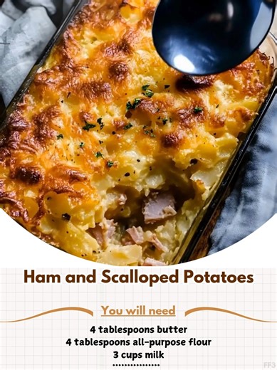 1.5K views | Ham  and Scalloped Potatoes Ingredients: For the Creamy Sauce: 4 tablespoons butter 4 tablespoons all-purpose flour 3 cups milk Salt and pepper, to taste For the Layers: 1 tablespoon butter (for sautéing onions) 3 medium onions, thinly sliced ..... Full Recipe in Coʍmеոτ   | Easy Recipe For You | Facebook