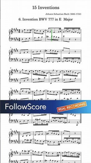Bach – Invention No. 6 in E major, BWV 777 | FollowScore Real Recording (András Schiff)