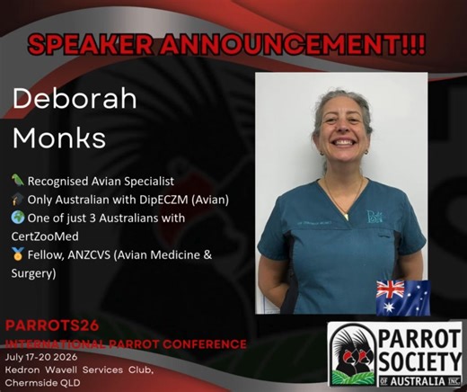 📢 Speaker Announcement Meet Dr. Deborah Monks, one of the world’s leading avian veterinarians. 🔹 Graduated from the University of Queensland (1995) and began her career in avian and exotic animal medicine. 🔹 Completed an avian residency in the UK, earning the prestigious Certificate of Zoological Medicine—only 3 veterinarians in Australia hold this qualification. 🔹 Awarded Diplomate status (DipECZM – Avian) in 2006, the only Australian veterinarian with this European specialist recognition. 