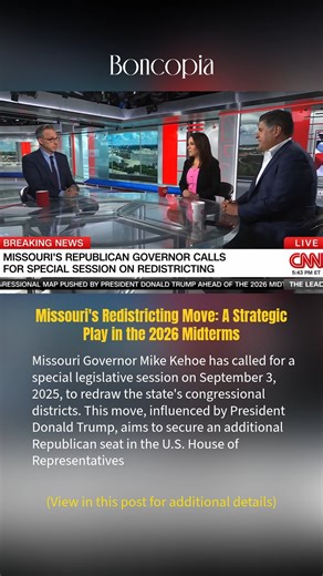 Missouri's Redistricting Move: A Strategic Play in the 2026 Midterms In a significant political development, Missouri Governor Mike Kehoe has called for a special legislative session on September 3, 2025, to redraw the state's congressional districts. This move, influenced by President Donald Trump, aims to secure an additional Republican seat in the U.S. House of Representatives, potentially shifting Missouri's delegation from 6-2 to 7-1 Republican by targeting Democratic Rep. Emanuel Cleaver's