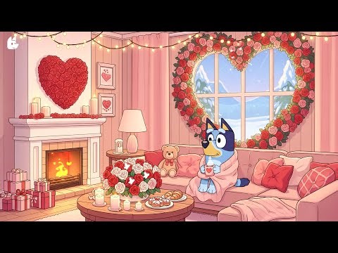 Bluey Valentine Cozy Fireplace 💖 Warm Romantic Living Room Vibes 🔥 Soft Lofi for Love & Relax