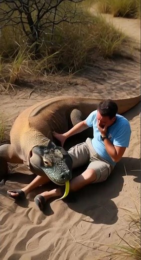 Komodo dragon attacks man