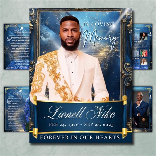 Blue Funeral Program Template | Minimalist Obituary Celebration of Life (digital Download) - Etsy