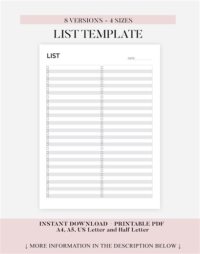 Blank Checklist Template Printable, to Do List Printable, Task List Pdf, Simple Checklist Template, A4/a5/letter/half, Instant Download PDF - Etsy UK