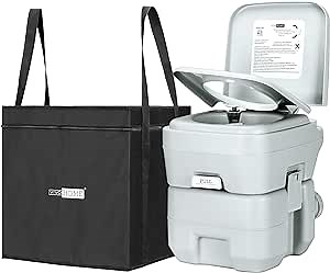 VIVOHOME 5.3 Gallon Waste Tank Portable Indoor Outdoor Toilet Compact Double-outlet Anti-leak Seal Ring Commode with Travel Bag Sprinkling Bottle and Cleaning Brush for Camping RV Boating Fishing