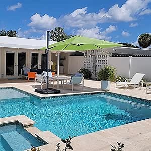 PURPLE LEAF 8' X 8' Patio Umbrella for Pool 7' High Offset Outdoor Cantilever Umbrella Swimming Pool Umbrella with 360°Rotation for Poolside Apple Green