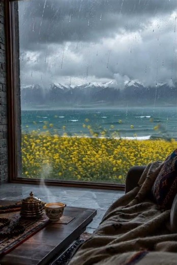 🌧️ 美轮美奂！青海湖畔万亩油菜花海的绝美雨景 #Shorts