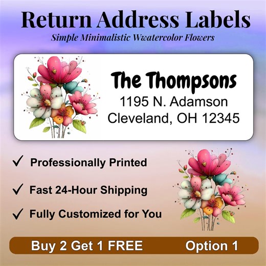 Watercolor Flower Return Address Labels. Minimalist Simple Floral Envelope Stickers. - Etsy