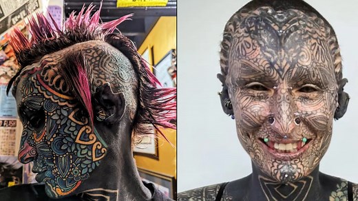 ‘Most tattooed woman in the world’ with 99.8 percent of body covered shares what she looked like before