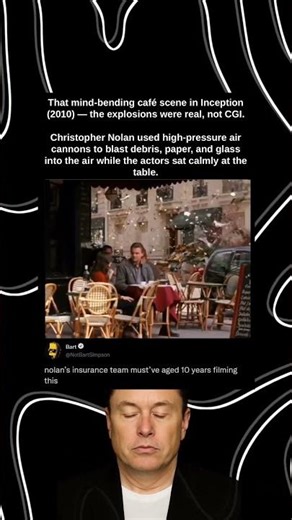 That mind-bending café scene in Inception (2010) the explosions were real, not CGI. Christopher