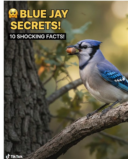 🐦 Blue Jay Fun Facts! 1. Optical Illusion: They aren’t actually blue! Their feathers reflect blue light, but the pigment is actually brown. 💎 2. Mimicry Masters: They can perfectly imitate hawk cries to scare away other birds. 🦅 3. Forest Planters: They hide acorns underground and forget them, helping thousands of trees grow. 🌳 4. Genius Birds: They are part of the crow family and can use tools to get food. 🧠 5. Mood Crest: Their head feathers move based on their mood (up for alert, flat fo