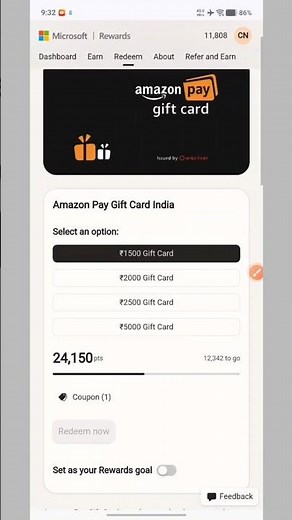Microsoft Rewards Amazon Gift Card Back ❤️
