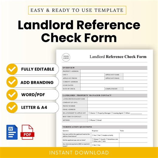 Landlord Reference Check Form Template – Word & PDF, A4 + US Letter - Etsy.de