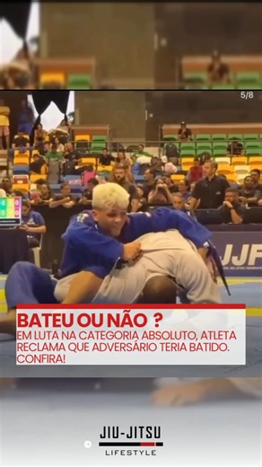 Jiu-Jitsu Lifestyle ® on Instagram: "🇧🇷 Bateu ou não bateu? 🤔🥋 Durante a luta do absoluto, houve a reclamação de que o adversário teria batido na finalização. A arbitragem seguiu a luta, e mesmo após o ocorrido, o atleta que aplicou a finalização sagrou-se campeão do absoluto. E pra você: houve tap ou não? --- 🇺🇸 Did he tap or not? 🤔🥋 During the absolute division match, there was a claim that the opponent had tapped during the submission. The referee allowed the fight to continue, and de