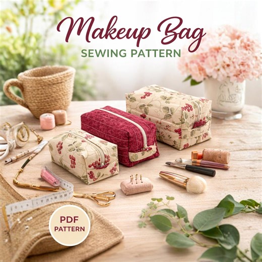 Quilted Makeup Bag Sewing Pattern - Beginner-friendly Boxy Pouch (small, Medium, Large) | PDF Cosmetic Bag, Zipper Pouch, DIY Toiletry Bag - Etsy