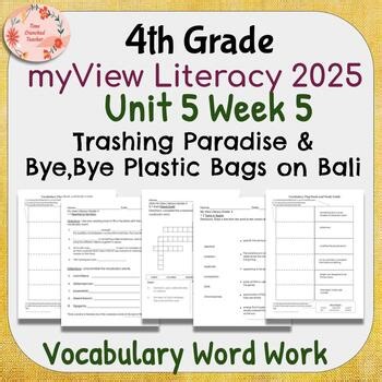 4th Grade My View Literacy 2025 | Unit 5 Week 5 Trashing Paradise VOCAB WORK