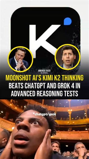 America Talks Global on Instagram: "China’s Moonshot AI has unveiled its latest model, Kimi K2 Thinking, which has outperformed OpenAI’s ChatGPT and xAI’s Grok 4 across multiple reasoning and agentic-intelligence benchmarks. Reports highlight that Kimi K2 Thinking scored 44.9% on the “Humanity’s Last Exam” and 60.2% on the BrowseComp search-reasoning benchmark — both higher than GPT-5 and Grok 4. The model’s open-source design, extended reasoning ability, and multi-tool integration position it a