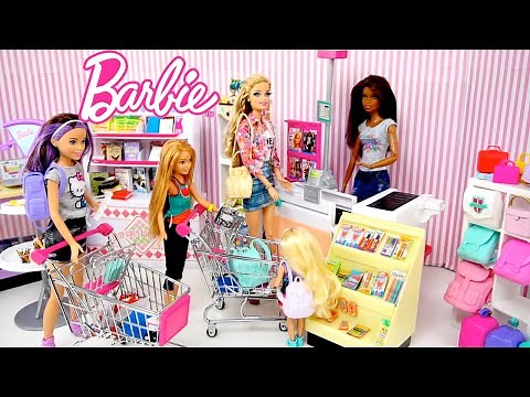 Barbie Dolls Go School Supply Shopping - Supermarket Toy Store for Kids