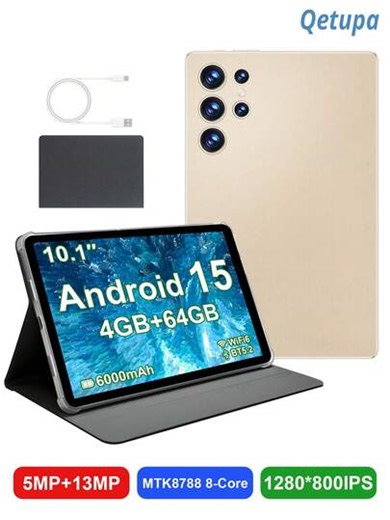 Qetupa Tablet PC Android de 10.1 pulgadas, con funda protectora, procesador MTK8788 Octa-Core a 2.0GHz, 4GB RAM + 64GB ROM (admite expansión de 1TB), pantalla táctil IPS HD (1280x800), cámara frontal de 5MP y cámara trasera de 13MP, batería de 6000mAh, Wi-Fi 6 802.11ax, Bluetooth 5.2, GPS, puerto de carga Tipo C (no admite tarjeta SIM, adaptador de corriente no incluido) | SHEIN