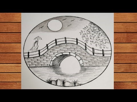 How to draw a bridge scenery step by step l easy drawing river