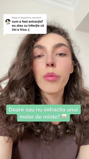 Replying to @Sapphire Extractia nu doare, pentru ca se face pe anestezie. Efectele post scoatere difera de la pers la pers. Dar pentru durere exista solutii. Mergeti la dentist si nu va culacti pe-o ureche🙏🏻 Dupa extractie se recomanda repaus. Mancare pasata pentru a nu irita si forta zona. In rest all good. Eu sunt o persoana sensibila si rea la durere care a trecut peste frica de dentist, cel putin de cand a trebuit “sa mi repar” dantura inainte de aparat. #maseauademinte #nudoare