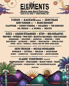 Elements 2022 Lineup is finally here🔥 Join us at the biggest art party on the East Coast this August ✨ Final early bird tickets remaining -> https://bit.ly/3HbZnMt | Elements Music & Arts Festival