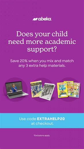 Spark momentum when you mix and match! Boost your child's learning and save 20% on single-subjects options, supplementals, or Video on Demand, where you can stream only the lessons you need: any grade, any subject, any time! �⏰ Offer ends 10/15 | Abeka Homeschool