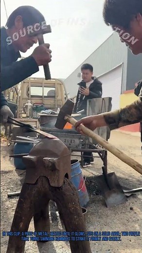Blacksmith Forging: Hammering Hot Glowing Metal on Anvil