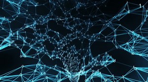 A Digital Binary Data Plexus Funnel or cone made of digital nodes and connection paths. This animation can be used for visuals, vj, light presentations or as motion background. Seamless Loop. 4k