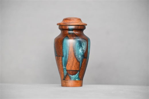 Cremation Urn for Human Ashes | Handmade Wooden & Blue Resin Urn | Personalized Memorial Keepsake Jar | Custom Engraved Funeral Urn for Boxe - Etsy