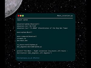 Python PyEphem - Get right ascension and declination of the moon